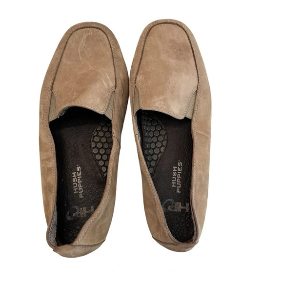 Hush Puppies Women’s Tan Leather Comfort Slip On Loafer Shoes Size 7W GUC - Picture 1 of 9